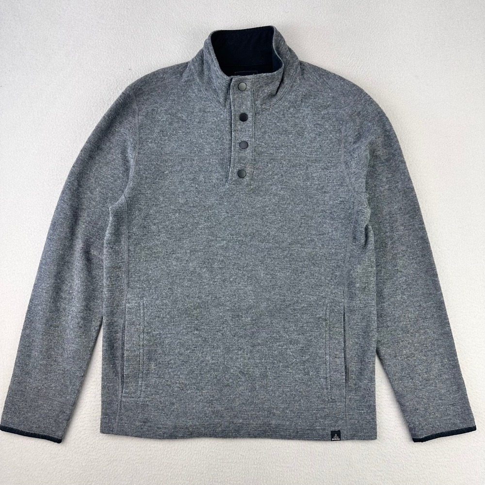 prAna 1/4 Snap Fleece Sweatshirt Mens Medium Gray Wool Blend Pullover Preppy